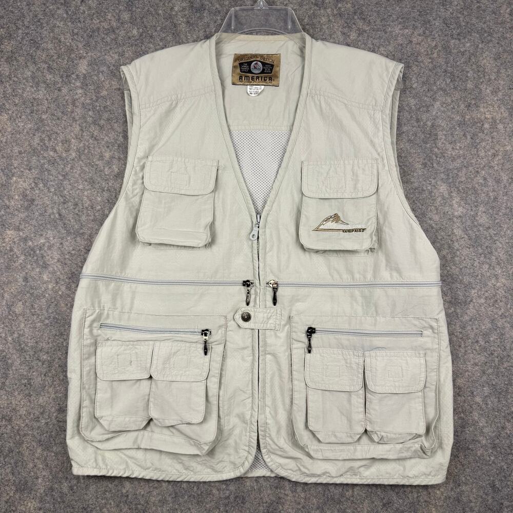 America Youth Fishing Hunting Multi Pocket Zip Vest Off White Khaki Size 2XL 169
